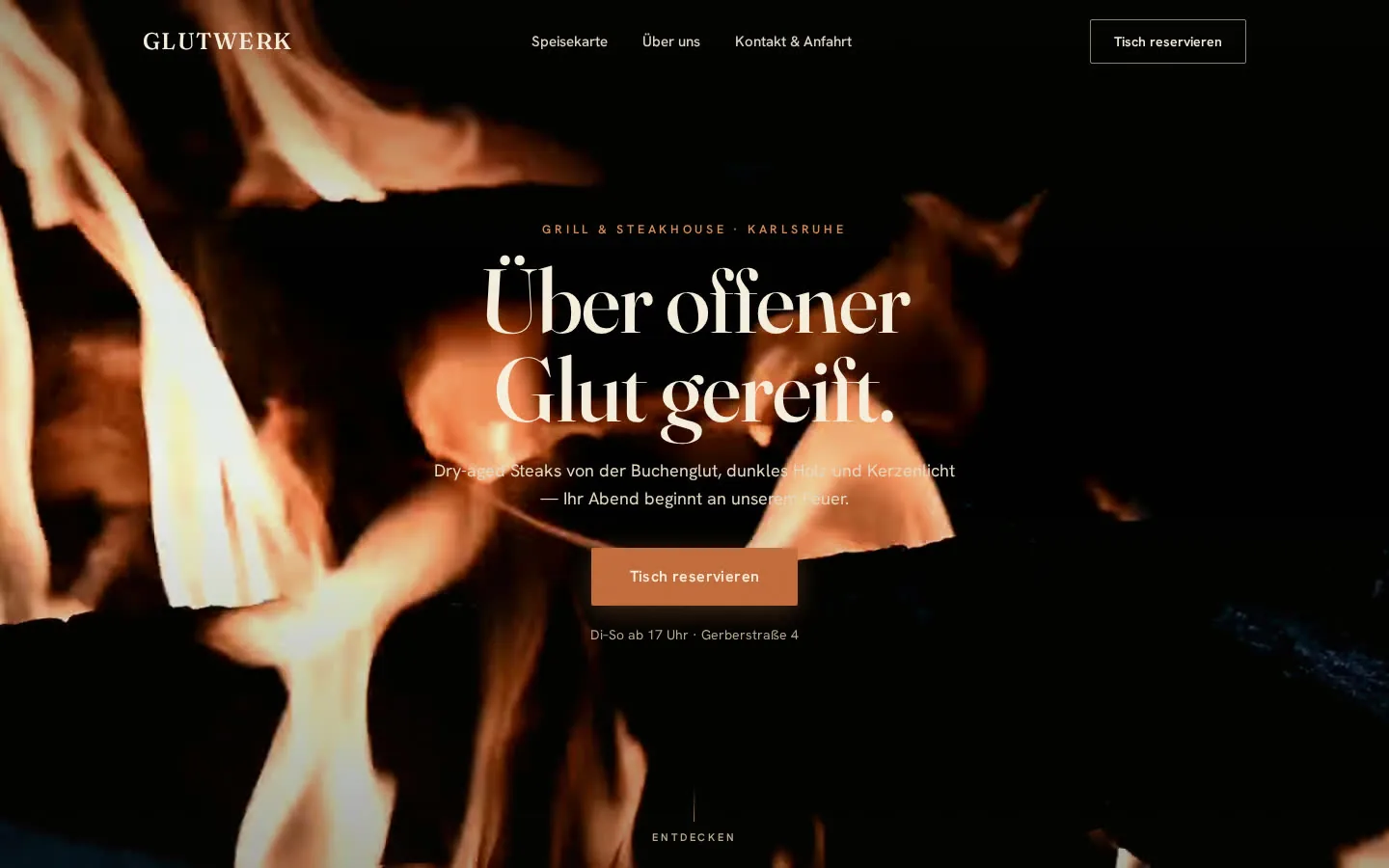 GLUTWERK — Steakhouse · Speisekarte & Reservierung