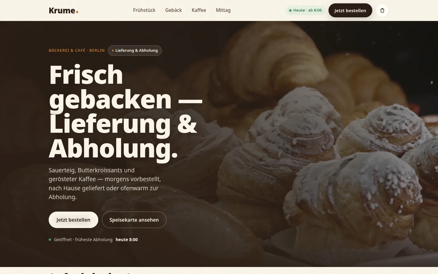 Krume — Bäckerei & Café · Lieferung & Abholung